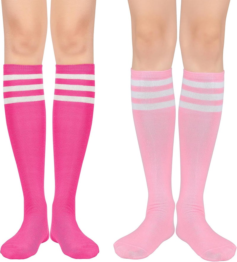 Zando 2 Pairs Knee High Socks for Women Striped Long Tube Athletic Soccer Socks for Casual Outdoor Sport - Image 2